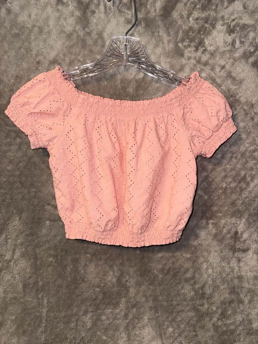 H&M Divided Pink Eyelet Off-the-Shoulder Crop Top